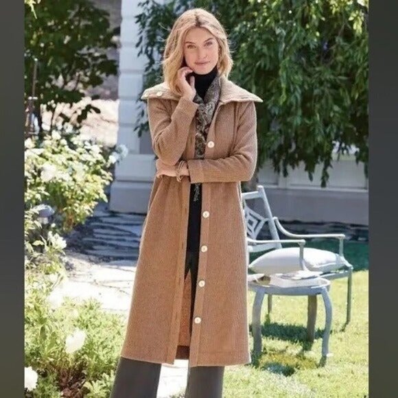 SOFT SURROUNDINGS Caline Mother Of Pearl Button Down Cardigan Brown Size L NEW - Picture 1 of 6